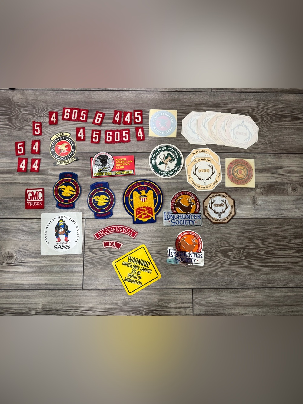 Vintage hunting badges, stickers, decals & patch collection - 38-piece lot